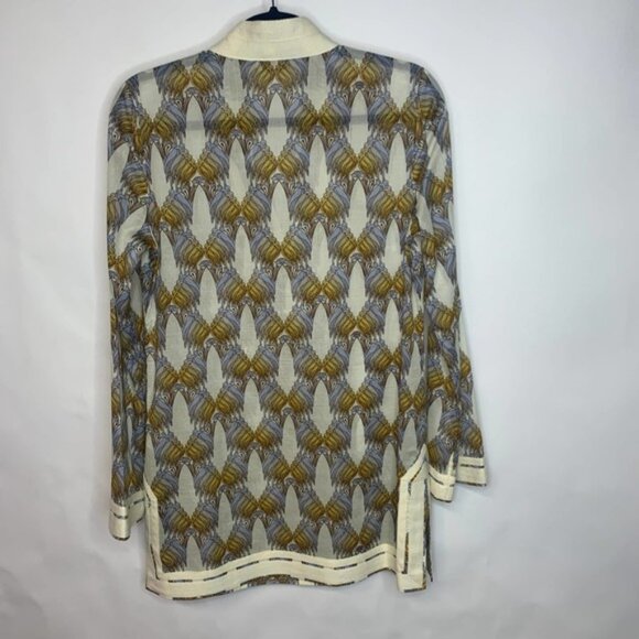 Tory Burch sand Deco Crane Print Tunic Sz Small - Picture 3 of 9